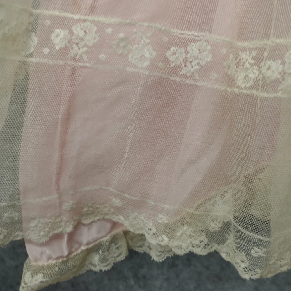Vintage 50s Victorian Nightgown Dress Baby Girl 18 24M Pink Tulle Lace Heirloom